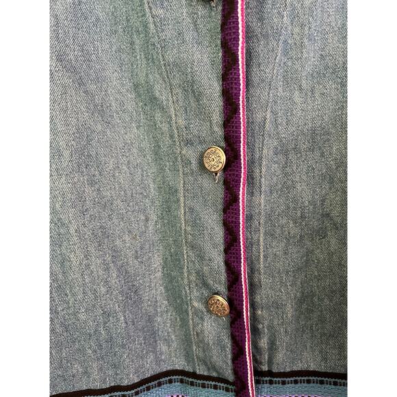 Vintage 90s Rustic Denim Chore Jacket XL Blue Cotton Embroidered Button Up Retro - Picture 6 of 9